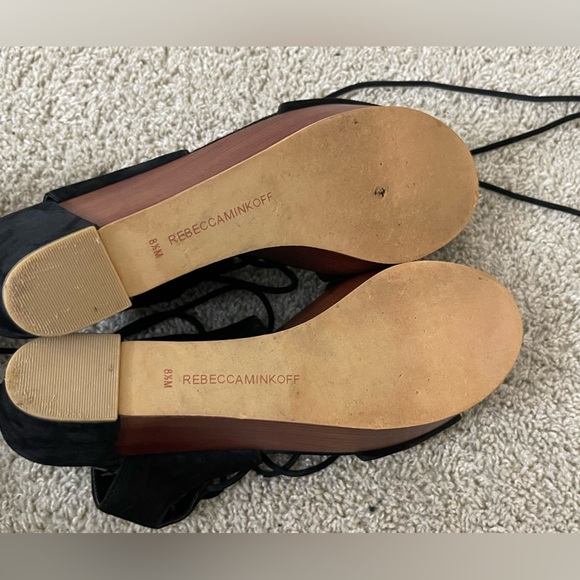 Rebecca Minkoff Suede Black and Brown Wedge Sandals Boho Festival gladiator - Picture 5 of 11